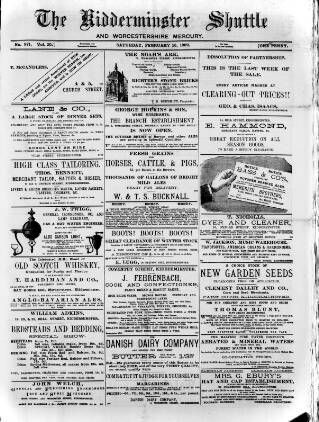 cover page of Kidderminster Shuttle published on February 16, 1889