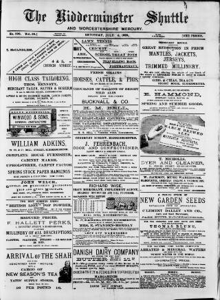 cover page of Kidderminster Shuttle published on July 6, 1889