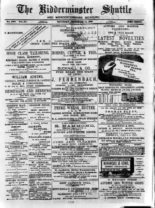 cover page of Kidderminster Shuttle published on November 16, 1889