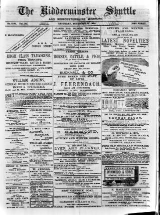 cover page of Kidderminster Shuttle published on November 30, 1889