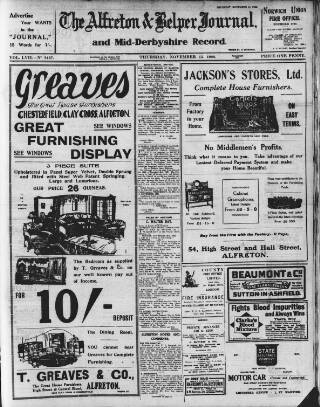 cover page of Alfreton Journal published on November 15, 1928