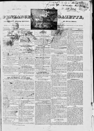 cover page of Penzance Gazette published on December 30, 1840