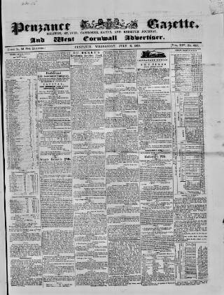 cover page of Penzance Gazette published on July 6, 1853