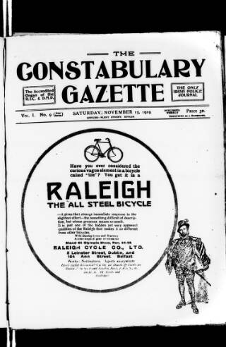 cover page of Constabulary Gazette (Dublin) published on November 15, 1919