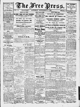 cover page of Free Press (Wexford) published on September 18, 1920