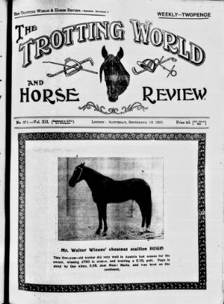 cover page of Trotting World and Horse Review published on September 18, 1909