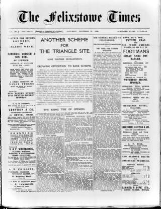 cover page of Felixstowe Times published on November 15, 1930