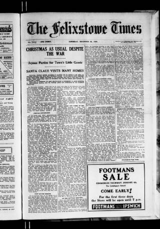 cover page of Felixstowe Times published on December 30, 1939