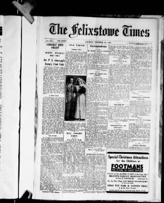 cover page of Felixstowe Times published on November 30, 1940