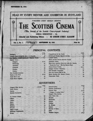 cover page of Scottish Cinema published on September 22, 1919