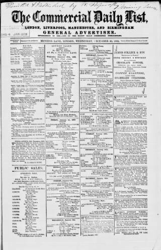 cover page of Commercial Daily List (London) published on December 30, 1868