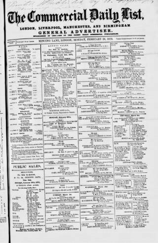 cover page of Commercial Daily List (London) published on February 28, 1870