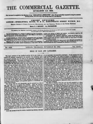 cover page of Commercial Gazette (London) published on November 30, 1882