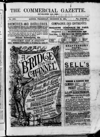 cover page of Commercial Gazette (London) published on December 30, 1891