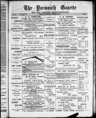 cover page of Yarmouth Gazette and North Norfolk Constitutionalist published on November 30, 1889