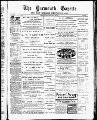 cover page of Yarmouth Gazette and North Norfolk Constitutionalist published on February 28, 1891