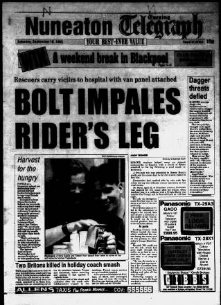 cover page of Nuneaton Evening Telegraph published on September 18, 1993