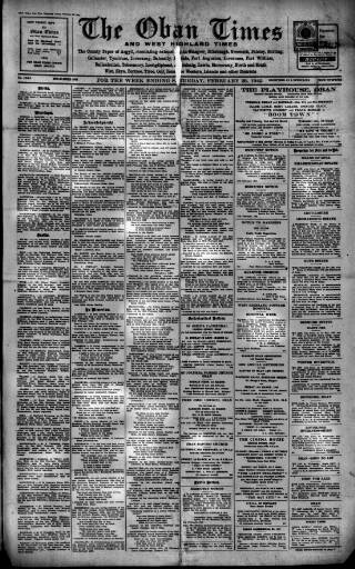 cover page of Oban Times and Argyllshire Advertiser published on February 28, 1942