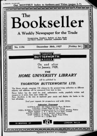 cover page of Bookseller published on December 30, 1927