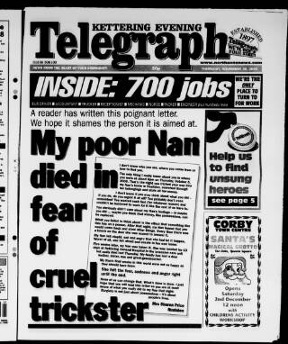 cover page of Northamptonshire Evening Telegraph published on November 30, 2000
