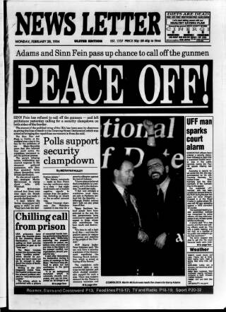 cover page of Belfast News-Letter published on February 28, 1994