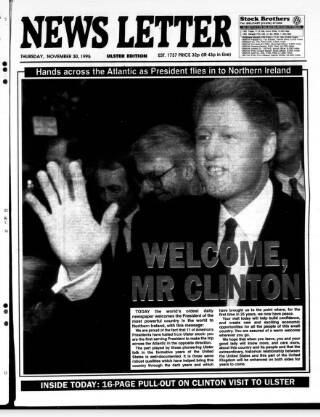 cover page of Belfast News-Letter published on November 30, 1995