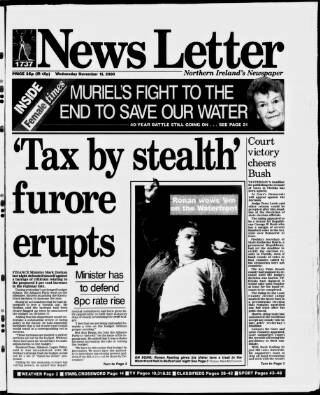 cover page of Belfast News-Letter published on November 15, 2000