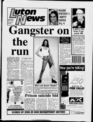 cover page of Luton News and Bedfordshire Chronicle published on November 15, 1995