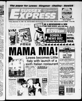 cover page of Sussex Express published on September 18, 1998