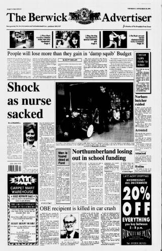 cover page of Berwick Advertiser published on November 30, 1995