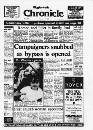 cover page of Biggleswade Chronicle published on July 6, 1990