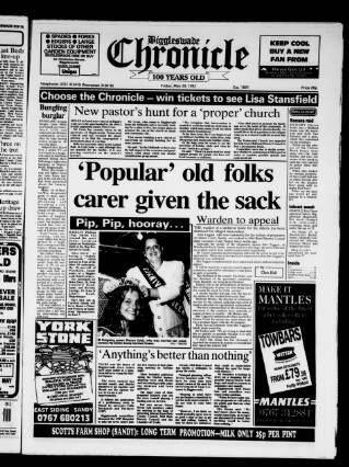 cover page of Biggleswade Chronicle published on May 29, 1992