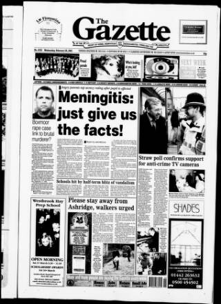 cover page of Hemel Hempstead Gazette published on February 28, 2001