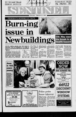 cover page of Londonderry Sentinel published on February 28, 1990