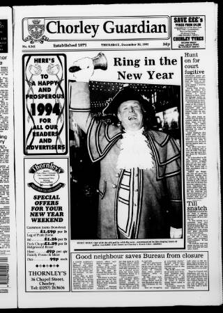 cover page of Chorley Guardian published on December 30, 1993