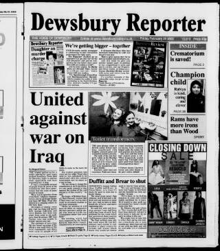 cover page of Dewsbury Reporter published on February 28, 2003