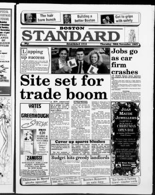 cover page of Lincolnshire Standard and Boston Guardian published on November 30, 1995