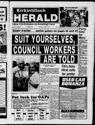 cover page of Kirkintilloch Herald published on September 18, 1991