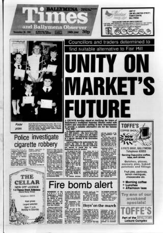 cover page of Ballymena Weekly Telegraph published on November 30, 1988