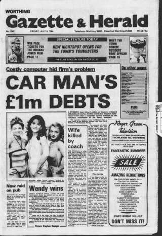 cover page of Worthing Herald published on July 6, 1984