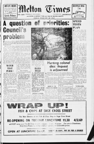 cover page of Melton Mowbray Times and Vale of Belvoir Gazette published on February 28, 1969