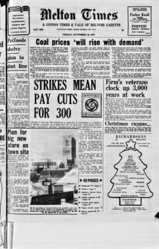 cover page of Melton Mowbray Times and Vale of Belvoir Gazette published on November 30, 1979