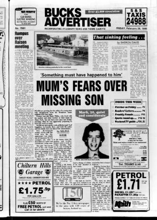cover page of Bucks Advertiser & Aylesbury News published on February 28, 1986
