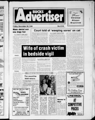 cover page of Bucks Advertiser & Aylesbury News published on November 30, 1990