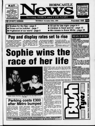 cover page of Horncastle News published on November 30, 1995