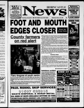 cover page of Horncastle News published on February 28, 2001