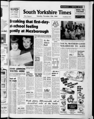 cover page of South Yorkshire Times and Mexborough & Swinton Times published on November 15, 1969