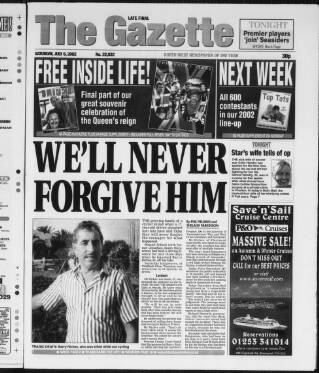 cover page of West Lancashire Evening Gazette published on July 6, 2002