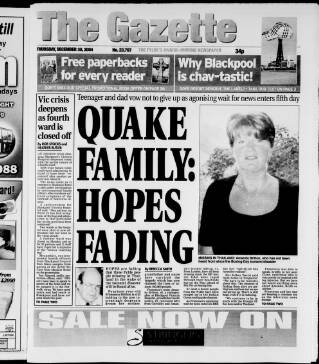 cover page of West Lancashire Evening Gazette published on December 30, 2004