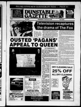 cover page of Dunstable Gazette published on February 28, 1990
